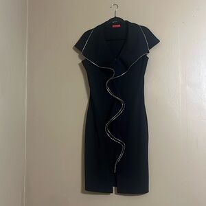 Saint Gil Paris Dress Sz L Ruffle Zipper Detail Feminine Cap Sleeves Sheath